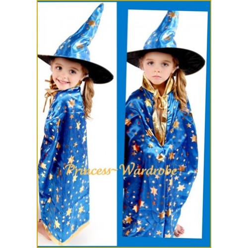 Halloween Witch Blue Star Cape Hat Party Costume C86 